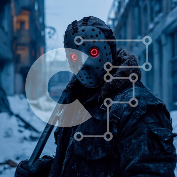 Intra Συλλεκτικό Ξύλινο Παζλ Plywood  4mm - Μυστηριώδης φιγούρα σε αστικό τοπίο με λαμπερά μάτια Σε Ξύλινο Κουτί - Διαστάσεις Puzzle: 10x10 cm – 25 κομμάτια