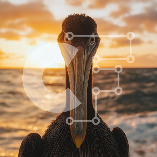 Intra Συλλεκτικό Ξύλινο Παζλ Plywood  4mm - Πελεκάνος στο ηλιοβασίλεμα δίπλα στον ωκεανό Σε Ξύλινο Κουτί - Διαστάσεις: 10x10 cm – 25 κομμάτια