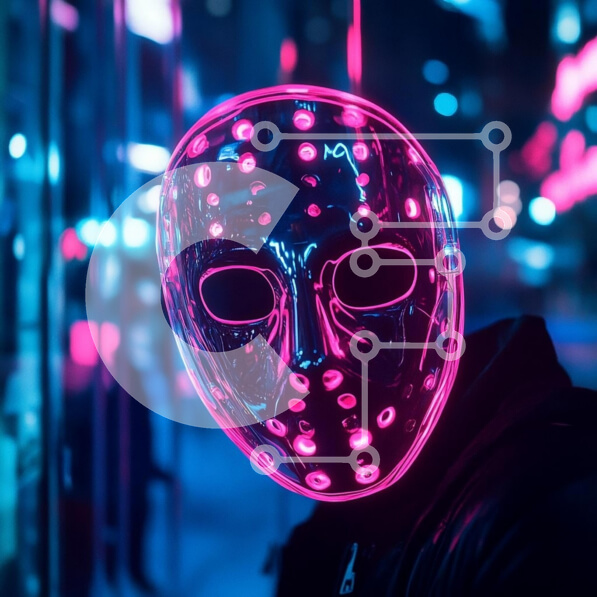 Intra Συλλεκτικό Ξύλινο Παζλ Plywood  4mm - Φουτουριστική μάσκα νέον σε αστικό περιβάλλον Σε Ξύλινο Κουτί - Διαστάσεις Puzzle: 10x10 cm – 25 κομμάτια