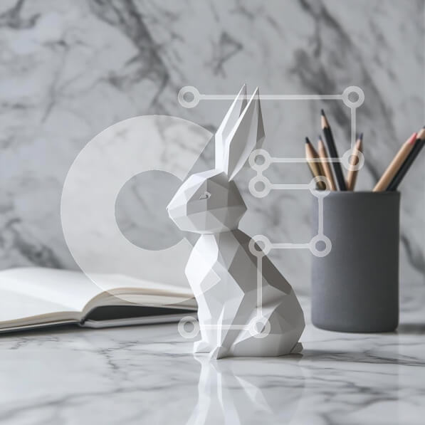 Intra Συλλεκτικό Ξύλινο Παζλ Plywood  4mm - Γεωμετρικό γλυπτό λευκού κουνελιού σε μαρμάρινο τραπέζι Σε Ξύλινο Κουτί - Διαστάσεις: 10x10 cm – 25 κομμάτια