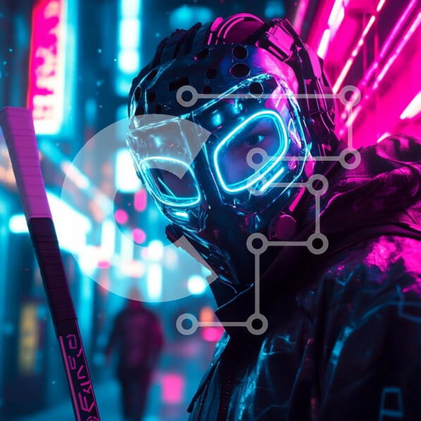 Intra Συλλεκτικό Ξύλινο Παζλ Plywood  4mm - Φουτουριστικός παίκτης χόκεϋ στην πόλη Neon Σε Ξύλινο Κουτί - Διαστάσεις Puzzle: 10x10 cm – 25 κομμάτια