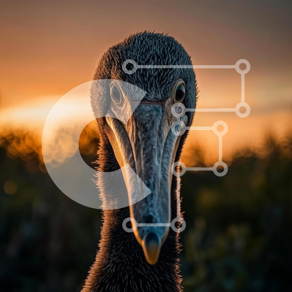 Intra Συλλεκτικό Ξύλινο Παζλ Plywood  4mm - Κοντινό πλάνο ενός πελεκάνου στο ηλιοβασίλεμα Σε Ξύλινο Κουτί - Διαστάσεις: 10x10 cm – 25 κομμάτια