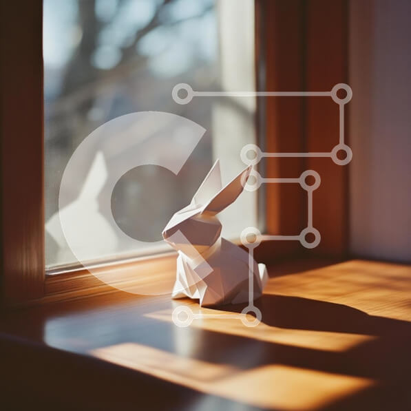 Intra Συλλεκτικό Ξύλινο Παζλ Plywood  4mm - Origami Rabbit στο Windowsill Σε Ξύλινο Κουτί - Διαστάσεις: 10x10 cm – 25 κομμάτια