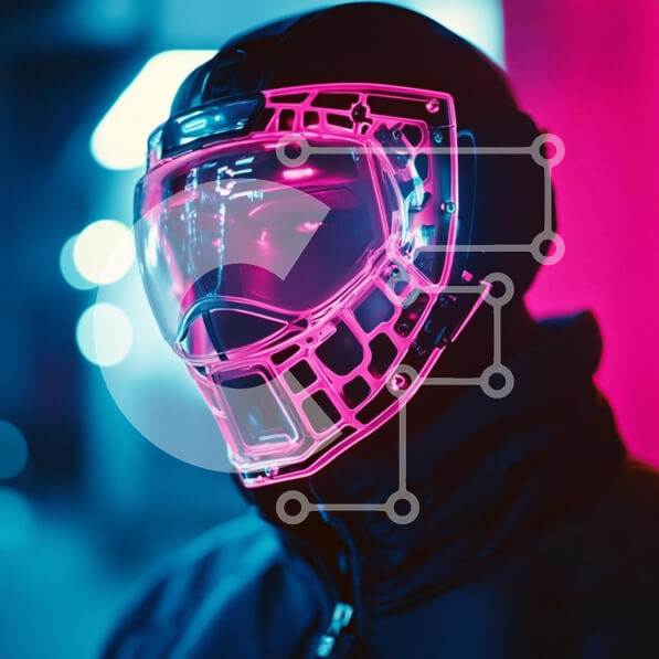 Intra Συλλεκτικό Ξύλινο Παζλ Plywood  4mm - Φουτουριστικό κράνος με φώτα νέον Σε Ξύλινο Κουτί - Διαστάσεις Puzzle: 10x10 cm – 25 κομμάτια