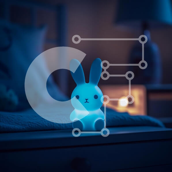 Intra Συλλεκτικό Ξύλινο Παζλ Plywood  4mm - Λαμπερό φωτιστικό κουνελιού σε ένα άνετο υπνοδωμάτιο Σε Ξύλινο Κουτί - Διαστάσεις Puzzle: 10x10 cm – 25 κομμάτια