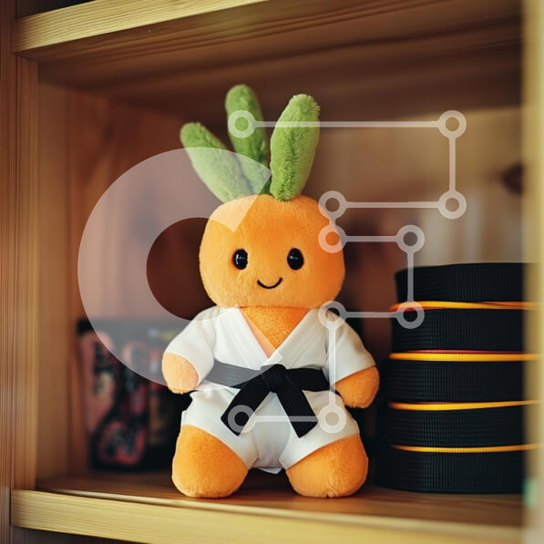 Intra Συλλεκτικό Ξύλινο Παζλ Plywood  4mm - Λούτρινο παιχνίδι καρότο σε καράτε στολή Σε Ξύλινο Κουτί - Διαστάσεις: 10x10 cm – 25 κομμάτια