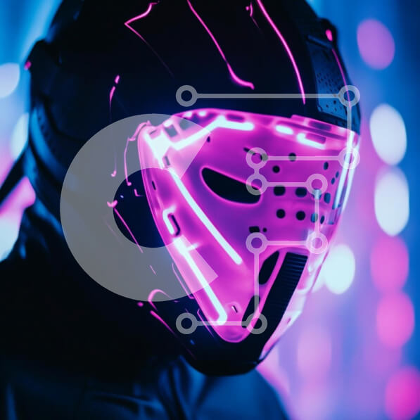 Intra Συλλεκτικό Ξύλινο Παζλ Plywood  4mm - Φουτουριστικό κράνος νέον Σε Ξύλινο Κουτί - Διαστάσεις Puzzle: 10x10 cm – 25 κομμάτια