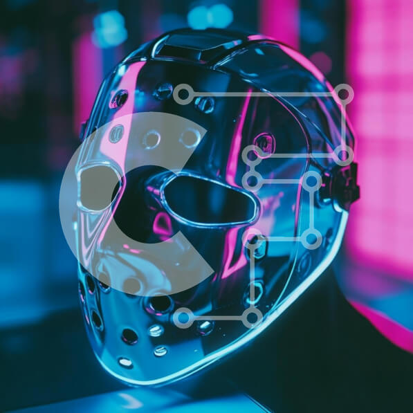 Intra Συλλεκτικό Ξύλινο Παζλ Plywood  4mm - Φουτουριστική μάσκα χόκεϊ με φώτα νέον Σε Ξύλινο Κουτί - Διαστάσεις: 10x10 cm – 25 κομμάτια