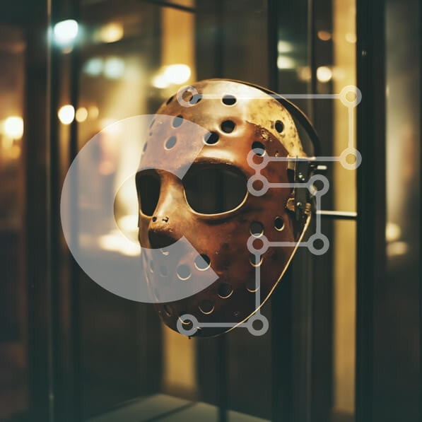 Intra Συλλεκτικό Ξύλινο Παζλ Plywood  4mm - Vintage μάσκα χόκεϊ που εμφανίζεται σε γυάλινη θήκη Σε Ξύλινο Κουτί - Διαστάσεις Puzzle: 10x10 cm – 25 κομμάτια