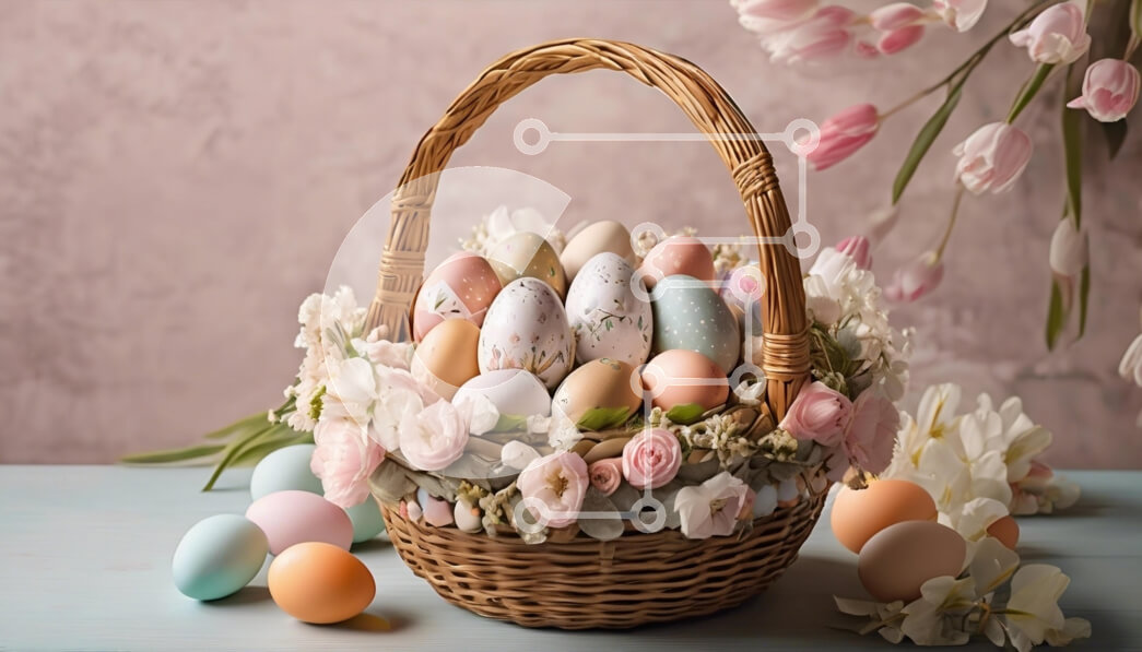 Intra Συλλεκτικό Ξύλινο Παζλ Plywood  4mm - Πασχαλινό καλάθι αυγών με λουλούδια Σε Ξύλινο Κουτί - Διαστάσεις: 10x10 cm – 25 κομμάτια