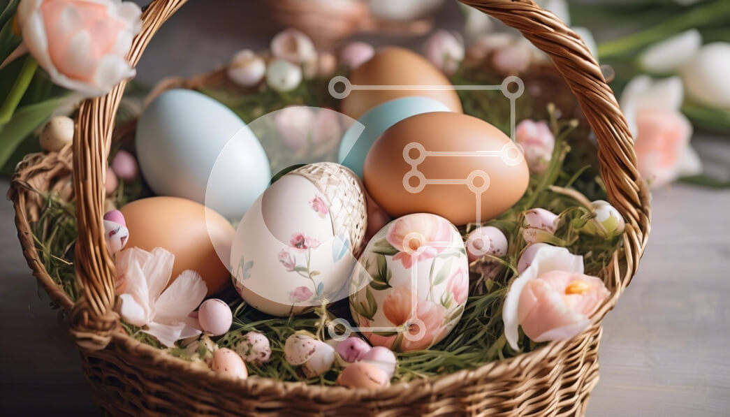 Intra Συλλεκτικό Ξύλινο Παζλ Plywood  4mm - Πασχαλινό καλάθι με πολύχρωμα αυγά Σε Ξύλινο Κουτί - Διαστάσεις: 10x10 cm – 25 κομμάτια