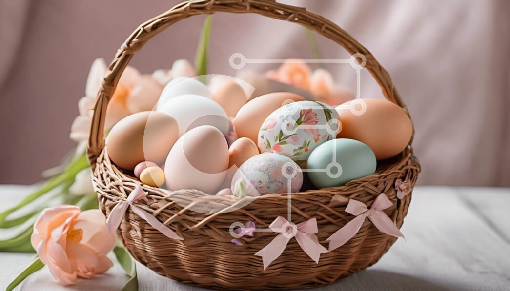 Intra Συλλεκτικό Ξύλινο Παζλ Plywood  4mm - Πασχαλινά αυγά σε ψάθινο καλάθι Σε Ξύλινο Κουτί - Διαστάσεις: 10x10 cm – 25 κομμάτια