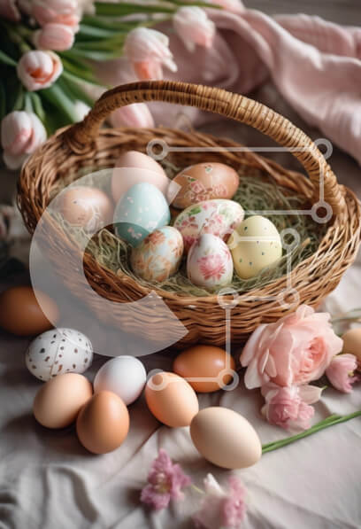 Intra Συλλεκτικό Ξύλινο Παζλ Plywood  4mm - Πασχαλινά αυγά σε ένα καλάθι Σε Ξύλινο Κουτί - Διαστάσεις: 10x10 cm – 25 κομμάτια