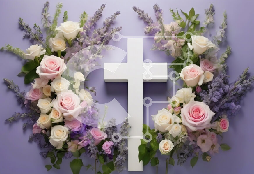 Intra Συλλεκτικό Ξύλινο Παζλ Plywood  4mm - Σταυρός που περιβάλλεται από λουλούδια Σε Ξύλινο Κουτί - Διαστάσεις Puzzle: 10x10 cm – 25 κομμάτια