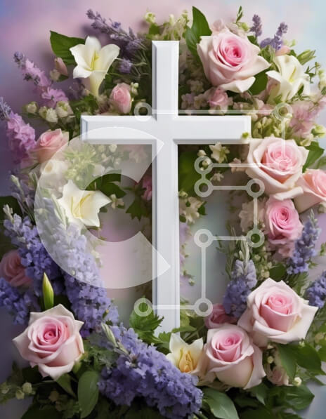 Intra Συλλεκτικό Ξύλινο Παζλ Plywood  4mm - Λευκός Σταυρός που περιβάλλεται από λουλούδια Σε Ξύλινο Κουτί - Διαστάσεις Puzzle: 10x10 cm – 25 κομμάτια