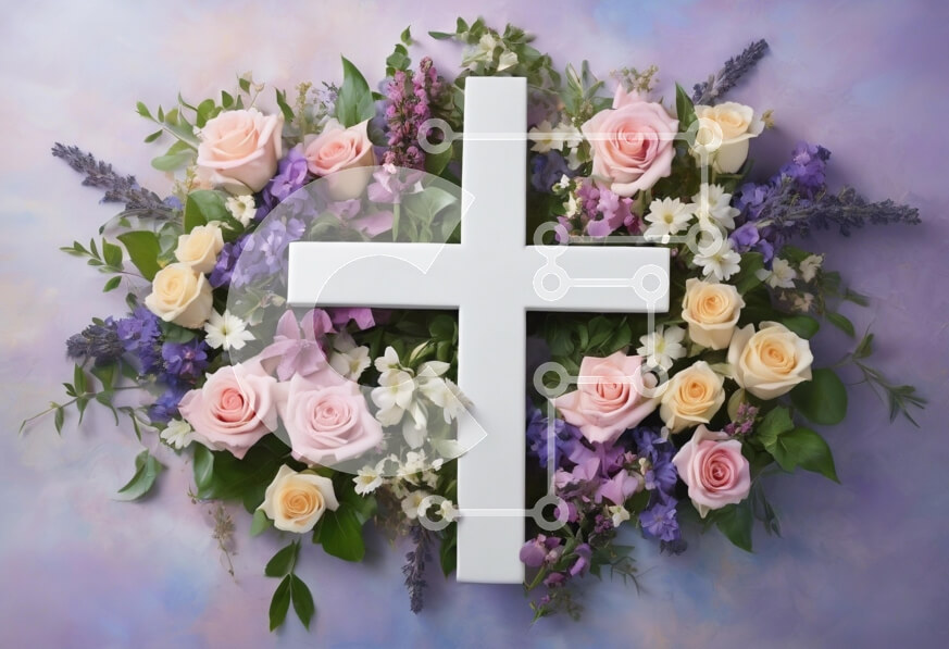 Intra Συλλεκτικό Ξύλινο Παζλ Plywood  4mm - Floral Σύνθεση με Λευκό Σταυρό Σε Ξύλινο Κουτί - Διαστάσεις Puzzle: 10x10 cm – 25 κομμάτια