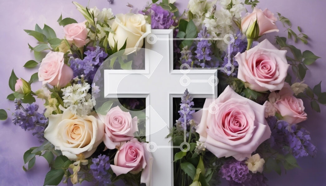 Intra Συλλεκτικό Ξύλινο Παζλ Plywood  4mm - Floral Σύνθεση με Λευκό Σταυρό Σε Ξύλινο Κουτί - Διαστάσεις Puzzle: 10x10 cm – 25 κομμάτια