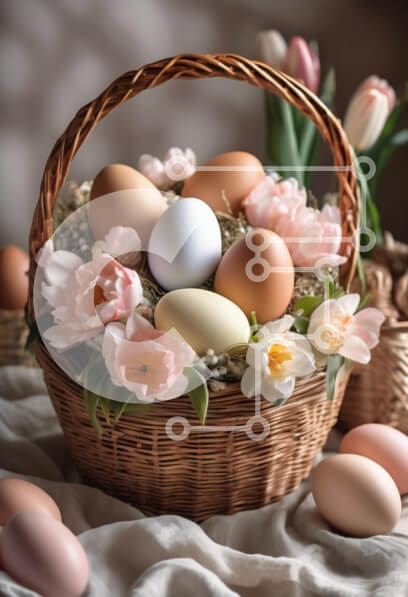 Intra Συλλεκτικό Ξύλινο Παζλ Plywood  4mm - Πασχαλινό καλάθι με λουλούδια και αυγά Σε Ξύλινο Κουτί - Διαστάσεις: 10x10 cm – 25 κομμάτια