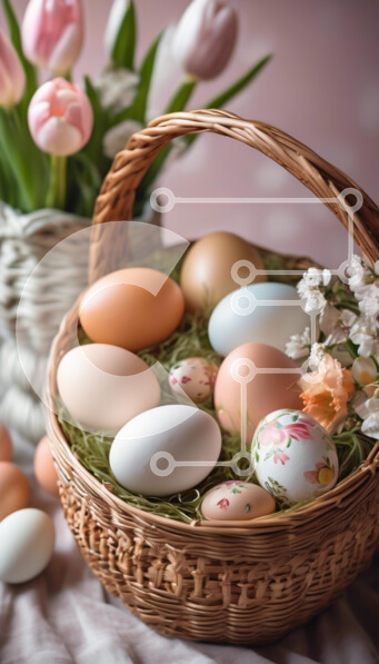 Intra Συλλεκτικό Ξύλινο Παζλ Plywood  4mm - Διακοσμητικά Πασχαλινά αυγά σε καλάθι με λουλούδια Σε Ξύλινο Κουτί - Διαστάσεις: 10x10 cm – 25 κομμάτια