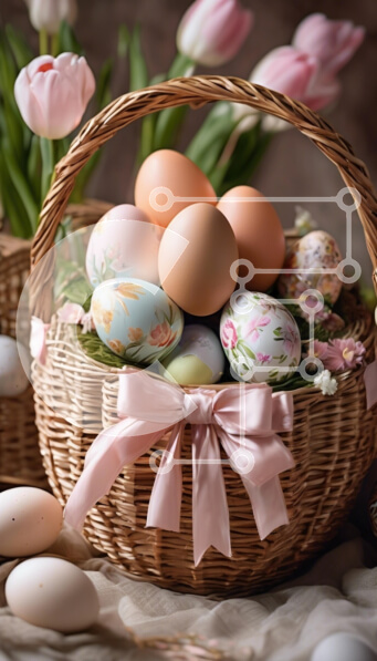 Intra Συλλεκτικό Ξύλινο Παζλ Plywood  4mm - Πασχαλινό καλάθι αυγών με τουλίπες Σε Ξύλινο Κουτί - Διαστάσεις: 10x10 cm – 25 κομμάτια