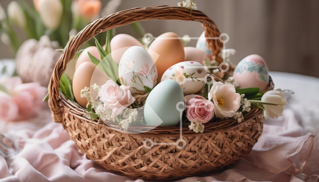 Intra Συλλεκτικό Ξύλινο Παζλ Plywood  4mm - Πασχαλινό καλάθι με πολύχρωμα αυγά και λουλούδια Σε Ξύλινο Κουτί - Διαστάσεις: 10x10 cm – 25 κομμάτια