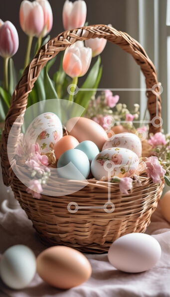 Intra Συλλεκτικό Ξύλινο Παζλ Plywood  4mm - Πασχαλινό καλάθι με στολισμένα αυγά και τουλίπες Σε Ξύλινο Κουτί - Διαστάσεις: 10x10 cm – 25 κομμάτια