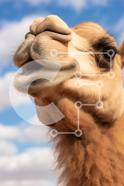 Σετ των 2 Intra Συλλεκτικό Ξύλινο Παζλ Plywood  4mm - Κοντινό πλάνο του προσώπου μιας καμήλας ενάντια στο Blue Sky Σε Ξύλινο Κουτί - Διαστάσεις: 10x10 cm – 25 κομμάτια