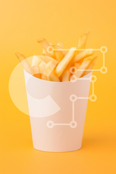 Σετ των 2 Intra Συλλεκτικό Ξύλινο Παζλ Plywood  4mm - Δοχείο με τηγανιτές πατάτες σε κίτρινο φόντο Σε Ξύλινο Κουτί - Διαστάσεις: 10x10 cm – 25 κομμάτια