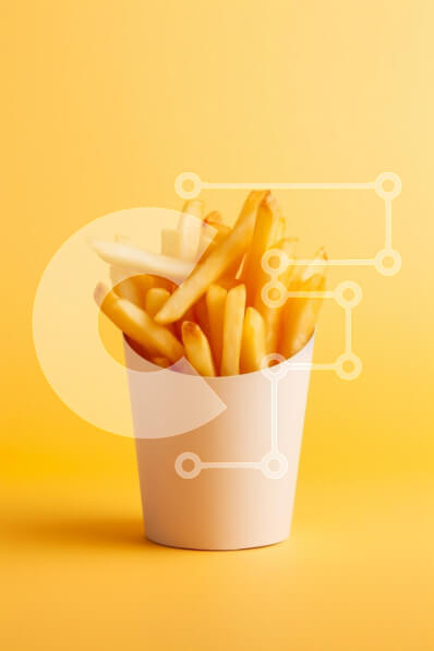 Σετ των 2 Intra Συλλεκτικό Ξύλινο Παζλ Plywood  4mm - Φλιτζάνι τηγανιτές πατάτες σε κίτρινο φόντο Σε Ξύλινο Κουτί - Διαστάσεις: 10x10 cm – 25 κομμάτια