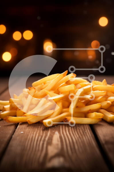 Σετ των 2 Intra Συλλεκτικό Ξύλινο Παζλ Plywood  4mm - Χρυσές τηγανιτές πατάτες σε ξύλινο τραπέζι με ζεστά φώτα Bokeh Σε Ξύλινο Κουτί - Διαστάσεις: 10x10 cm – 25 κομμάτια