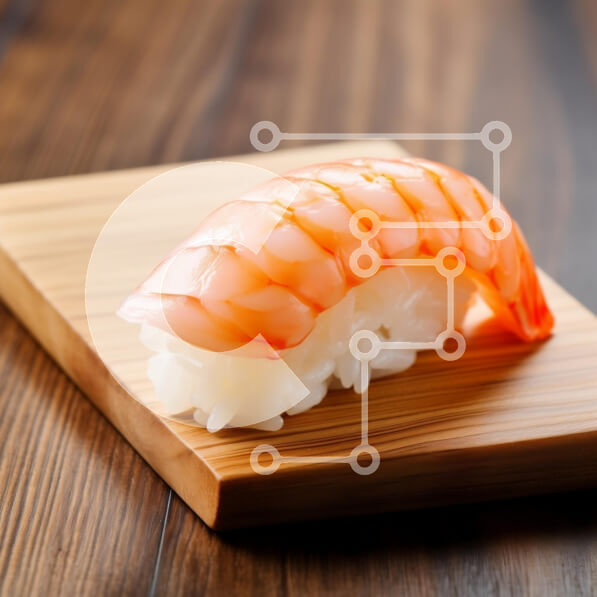 Σετ των 2 Intra Συλλεκτικό Ξύλινο Παζλ Plywood  4mm - Σούσι με γαρίδες σε έναν ξύλινο πίνακα Σε Ξύλινο Κουτί - Διαστάσεις: 10x10 cm – 25 κομμάτια