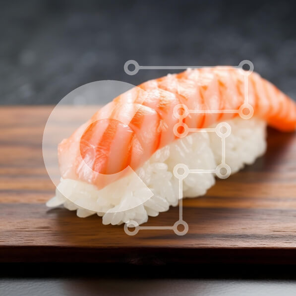 Σετ των 2 Intra Συλλεκτικό Ξύλινο Παζλ Plywood  4mm - Sushi Nigiri με σολομό σε ξύλινη σανίδα Σε Ξύλινο Κουτί - Διαστάσεις: 10x10 cm – 25 κομμάτια