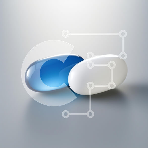 Intra Συλλεκτικό Ξύλινο Παζλ Plywood  4mm - Μπλε και λευκές κάψουλες σε λεία επιφάνεια Σε Ξύλινο Κουτί - Διαστάσεις: 10x10 cm – 25 κομμάτια