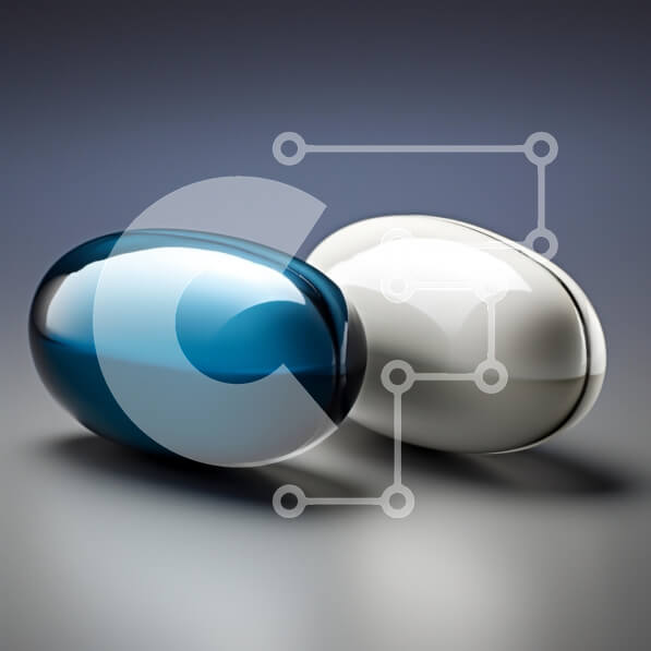 Intra Συλλεκτικό Ξύλινο Παζλ Plywood  4mm - Γυαλιστερές μπλε και λευκές κάψουλες σε γκρι επιφάνεια Σε Ξύλινο Κουτί - Διαστάσεις: 10x10 cm – 25 κομμάτια