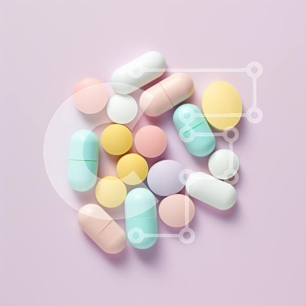 Intra Συλλεκτικό Ξύλινο Παζλ Plywood  4mm - Πολύχρωμες κάψουλες και χάπια σε ροζ φόντο Σε Ξύλινο Κουτί - Διαστάσεις Puzzle: 10x10 cm – 25 κομμάτια