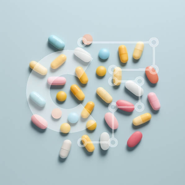 Intra Συλλεκτικό Ξύλινο Παζλ Plywood  4mm - Ποικιλία από χάπια και κάψουλες σε μπλε φόντο Σε Ξύλινο Κουτί - Διαστάσεις Puzzle: 10x10 cm – 25 κομμάτια