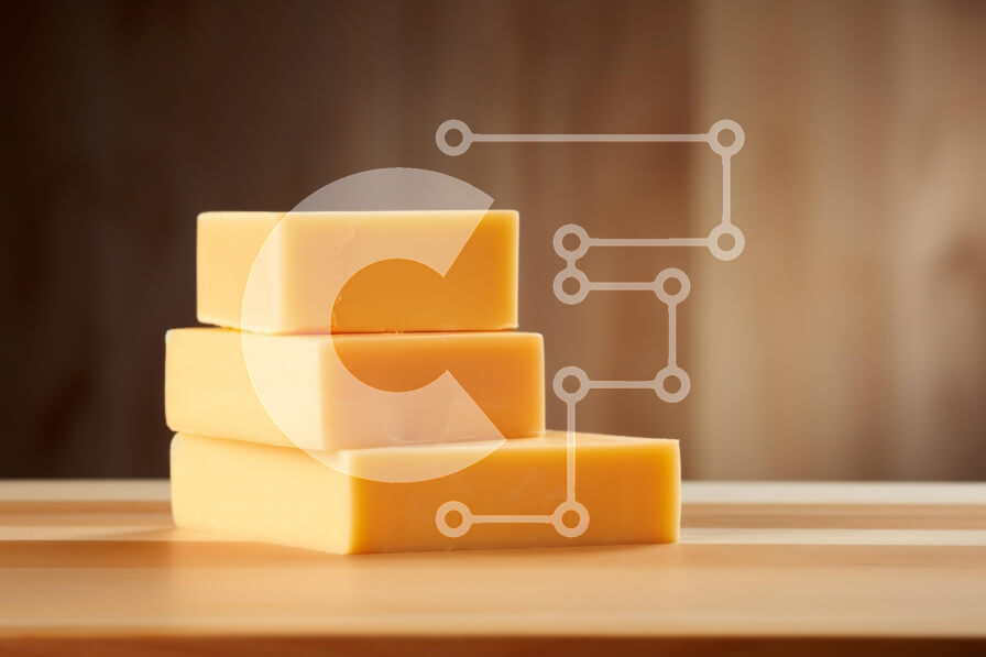 Σετ των 2 Intra Συλλεκτικό Ξύλινο Παζλ Plywood  4mm - Στοίβα κίτρινο τυρί σε ξύλινη επιφάνεια Σε Ξύλινο Κουτί - Διαστάσεις: 10x10 cm – 25 κομμάτια