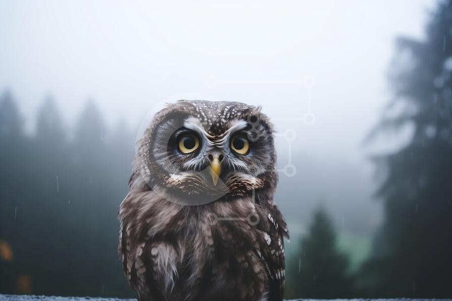 Σετ των 2 Intra Συλλεκτικό Ξύλινο Παζλ Plywood  4mm - Κουκουβάγια που κάθεται στον τοίχο με ομιχλώδες φόντο Σε Ξύλινο Κουτί - Διαστάσεις: 10x10 cm – 25 κομμάτια