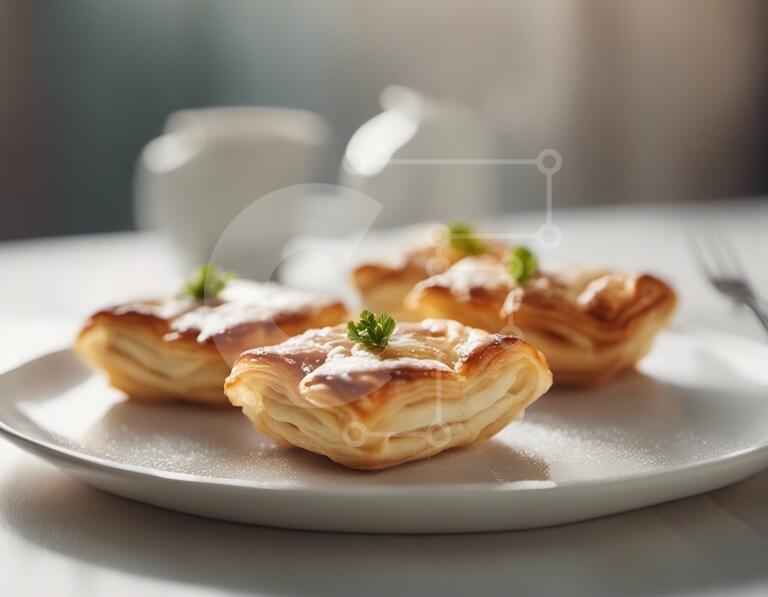 Σετ των 2 Intra Συλλεκτικό Ξύλινο Παζλ Plywood  4mm - Νόστιμα αρτοσκευάσματα σε λευκό πιάτο με φλιτζάνι καφέ Σε Ξύλινο Κουτί - Διαστάσεις: 10x10 cm – 25 κομμάτια