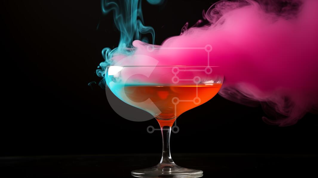 Intra Συλλεκτικό Ξύλινο Παζλ Plywood  4mm - Πολύχρωμο ποτήρι κοκτέιλ με ροζ, μπλε και μωβ καπνό Σε Ξύλινο Κουτί - Διαστάσεις Puzzle: 10x10 cm – 25 κομμάτια