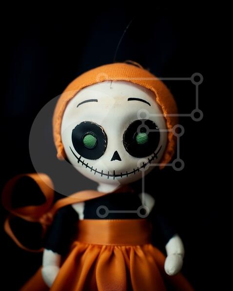 Intra Συλλεκτικό Ξύλινο Παζλ Plywood  4mm - Εκπληκτική κούκλα αποκριών με πρόσωπο κρανίου Σε Ξύλινο Κουτί - Διαστάσεις Puzzle: 10x10 cm – 25 κομμάτια