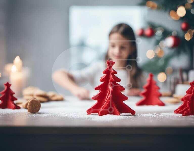 Intra Συλλεκτικό Ξύλινο Παζλ Plywood  4mm - Κορίτσι που δημιουργεί χριστουγεννιάτικα δέντρα από ζύμη μπισκότων Σε Ξύλινο Κουτί - Διαστάσεις: 10x10 cm – 25 κομμάτια