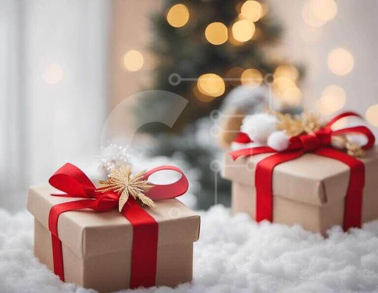 Intra Συλλεκτικό Ξύλινο Παζλ Plywood  4mm - Χριστουγεννιάτικα δώρα με κόκκινες κορδέλες και χιόνι Σε Ξύλινο Κουτί - Διαστάσεις: 10x10 cm – 25 κομμάτια