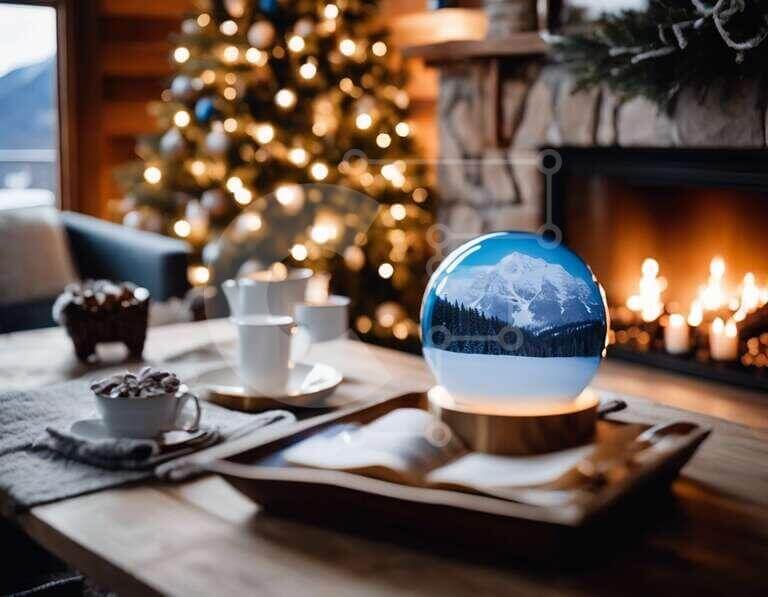 Intra Συλλεκτικό Ξύλινο Παζλ Plywood  4mm - Σαλόνι με θέμα τις διακοπές με χιονισμένη ορεινή σφαίρα Σε Ξύλινο Κουτί - Διαστάσεις Puzzle: 10x10 cm – 25 κομμάτια