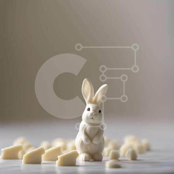 Σετ των 2 Intra Συλλεκτικό Ξύλινο Παζλ Plywood  4mm - Λευκό ειδώλιο λαγουδάκι ανάμεσα σε κομμάτια λευκής σοκολάτας Σε Ξύλινο Κουτί - Διαστάσεις: 10x10 cm – 25 κομμάτια