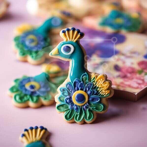 Σετ των 2 Intra Συλλεκτικό Ξύλινο Παζλ Plywood  4mm - Διακοσμημένα μπισκότα Peacock σε ροζ φόντο Σε Ξύλινο Κουτί - Διαστάσεις: 10x10 cm – 25 κομμάτια