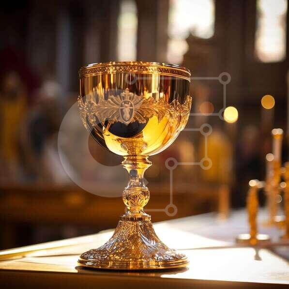 Intra Συλλεκτικό Ξύλινο Παζλ Plywood  4mm - Χρυσό κύπελλο σε βωμό ή τραπέζι με κεριά στο φόντο Σε Ξύλινο Κουτί - Διαστάσεις Puzzle: 10x10 cm – 25 κομμάτια