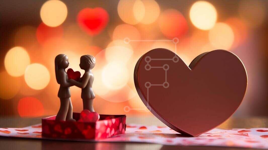 Intra Συλλεκτικό Ξύλινο Παζλ Plywood  4mm - Ρομαντικά ειδώλια για την ημέρα του Αγίου Βαλεντίνου με κουτί σοκολάτας σε σχήμα καρδιάς Σε Ξύλινο Κουτί - Διαστάσεις Puzzle: 10x10 cm – 25 κομμάτια