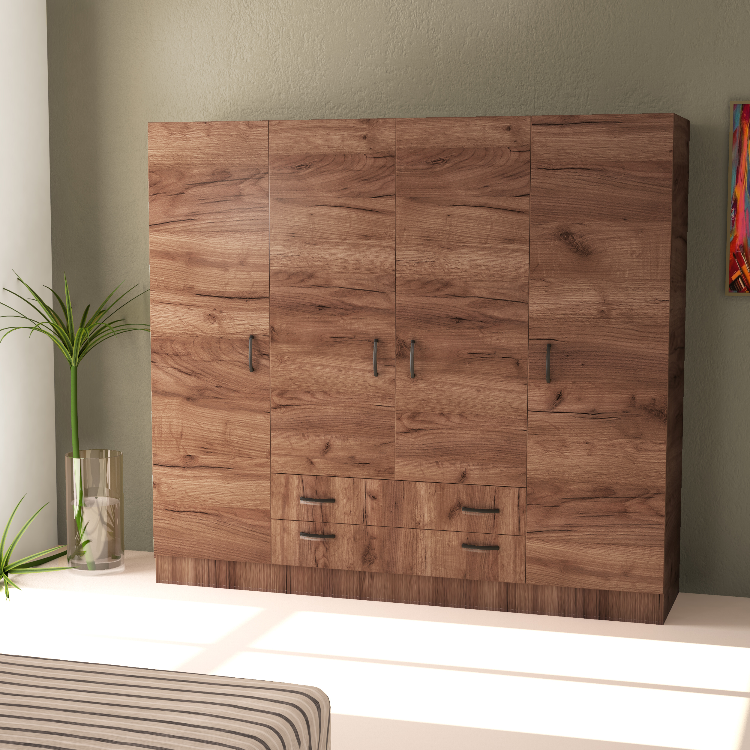 Ντουλάπα "PARMA" τετράφυλλη σε χρώμα καρυδί 200x52x181 306-00052