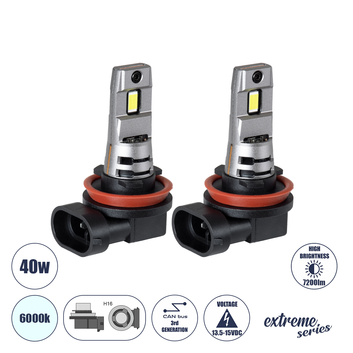 85654 GloboStar®  85654 7S H16 KIT Βασικού Φωτισμού Αυτοκινήτου & Μοτοσυκλέτας 3rd Generation Can-Bus Extreme Series LED 7035 SMD 40W 7200lm DC 13.5-15V Αδιάβροχο IP68 Ψυχρό Λευκό 6000K